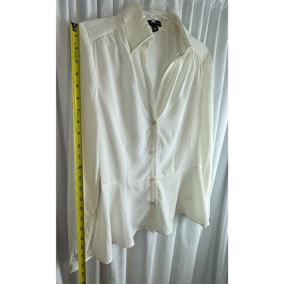 Willi Smith Peplum Button Up Collared Blouse Ivory S academia work 65-37 - Picture 5 of 13